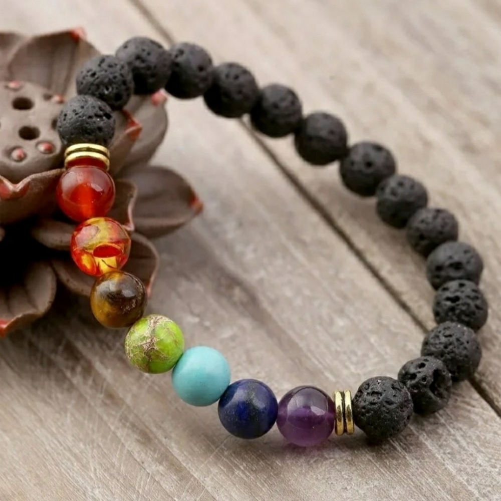 Authentic Lava Stone Chakra Bracelet, NWT